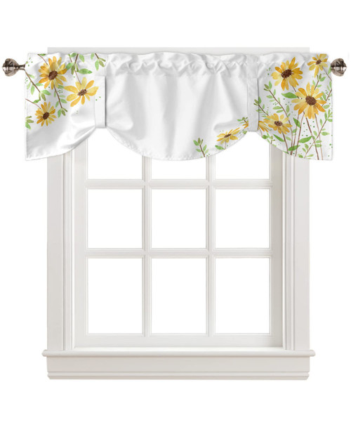 Goydema Tie Up Valance Curtains for Kitchen Windows, Yellow Daisy Flowers Valance Rod Pocket Window Treatment Valances for Living Room Bathroom Bedroom, 54x18 inches