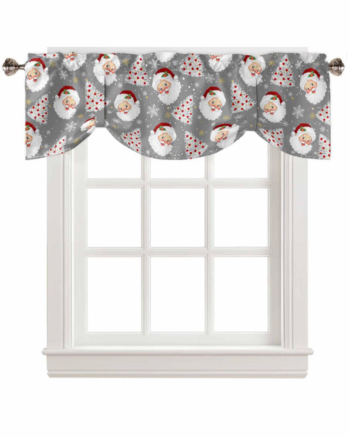 Goydema Tie Up Valance Curtains for Kitchen Windows, Christmas Santa Truck Xmas Tree Snowflake Grey Valance Rod Pocket Window Treatment Valances for Living Room Bathroom Bedroom, 54x18 inches