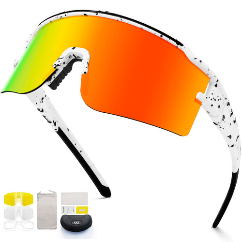 FMY Polarized Sports Sunglasses for Men Women with 3 Interchangeable Lenses,UV Protection MTB Baseball Cycling Glasses