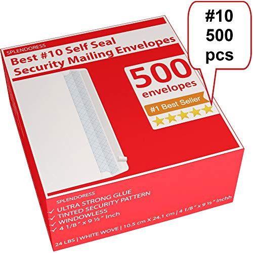 #10 Business Security Envelopes Self Seal - 500 Peel and Seal White Legal Size Number # 10 Envelope for Laser Printer - No Window Letter - Office & Stamps Mailing Supplies - Self Stick Bulk Envelops