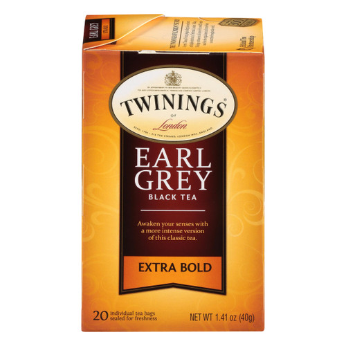 Twinings Earl Grey Extra Bold Strong Individually Wrapped Black Tea Bags, 20 Count Pack of 6, Caffeinated, Flavoured with Citrus and Bergamot