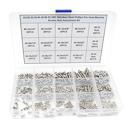HVAZI #2-56#4-40#6-32 UNC Stainless Steel Phillips Pan Head Machine Screws Nuts Assortment Kit