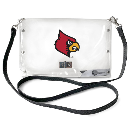 Littlearth Womens NCAA Louisville Cardinals Clear Envelope Purse with Black Fashion Strap, Clear, 10" x 6.5" x 0.5"
