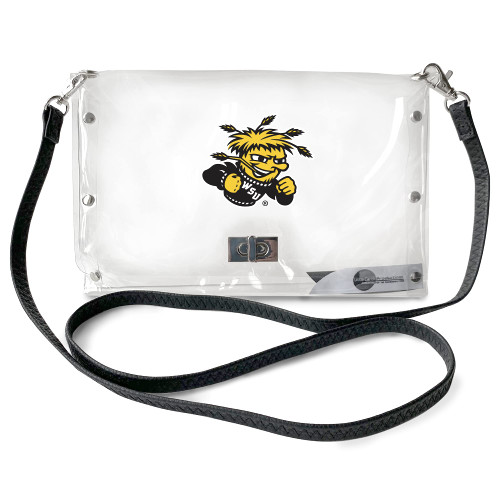 Littlearth womens NCAA Wichita State Shockers Clear Envelope Purse with Black Fashion Strap, Clear, 10" x 6.5" x 0.5"