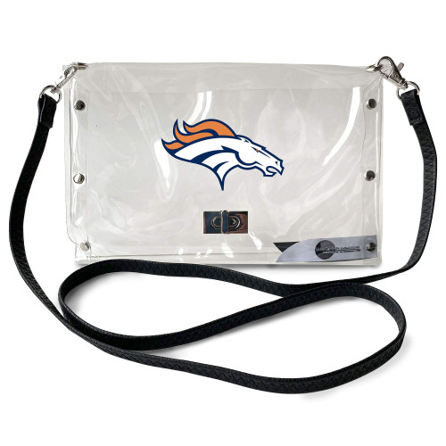 Littlearth womens NFL Denver Broncos Clear Envelope Purse with Black Fashion Strap, Clear, 10" x 6.5" x 0.5"
