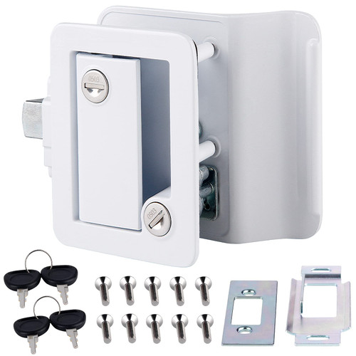 VOGREX RV Door Lock, Travel Trailer Entry Door Lock with Paddle Deadbolt, Camper Door Latch Handle with 4 Keys, Trailer Door Lock for Camper Travel Trailer RV, White
