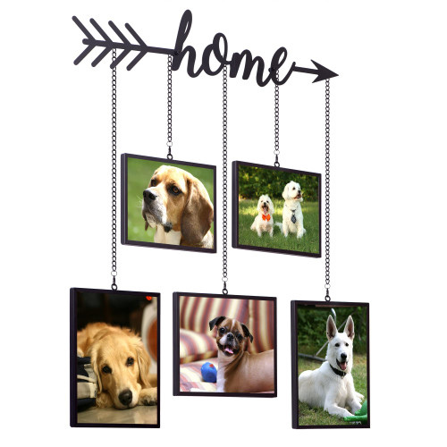 Hanging Display Frames, Metal Picture Frames Display Hanging Wall Mounted , Exhibit Picture Frame Gallery Set Adjustable Collage Display for 5 Photos, Prints, Artwork & More Vertical Wall Decor (Dark black)