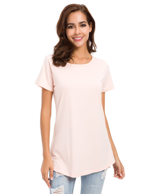 Summer Cotton T-Shirts Short Sleeve Loose Comfy Basic Plain Tunic Tee, Pink, Medium