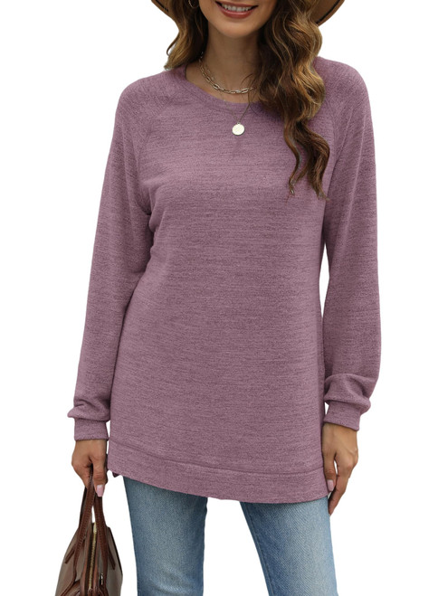 LERUCCI Womens Sweatshirt Long Sleeve Loose Fall Pullover Side Split Tops Light Purple Large