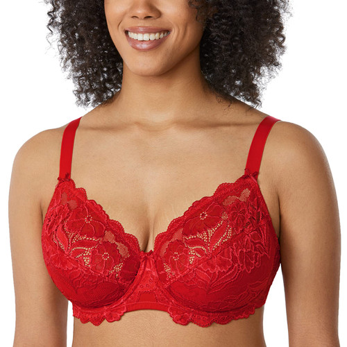 DELIMIRA Women's Plus Size Bras Full Coverage Lace Underwire Unlined Bra Lipstick Red 38F