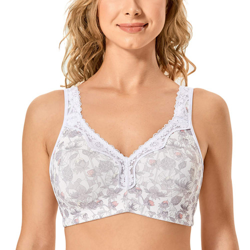 DELIMIRA Women's Wireless Plus Size Lace Bra Unlined Full Coverage Comfort Cotton Quiet Lotus 36G