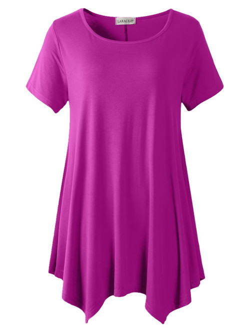 LARACE Short Sleeve Shirts for Womens Plus Size Tops Casual Summer Clothes Asymmetrical Tunic Blouses Fushia