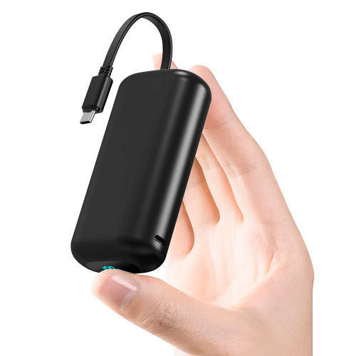 Acsin Small Power Bank 10000mAh,Mini Portable Charger with Built in USB C Cable 20W PD Fast Charging LED Display Battery Pack for Samsung Galaxy S23 S22 S21 S20,LG,Moto,Google,Android (Black)