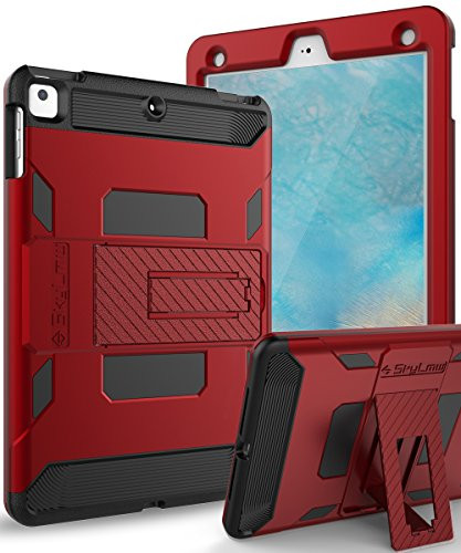 SKYLMW Case iPad 9.7 2018, SKYLMW [Heavy Duty] Three Layer Hybrid Shockproof Full-Body Protective Case Cover with Kickstand for iPad Air,iPad Air 2,iPad Pro 9.7,iPad 9.7 2017/2018 Release, Red