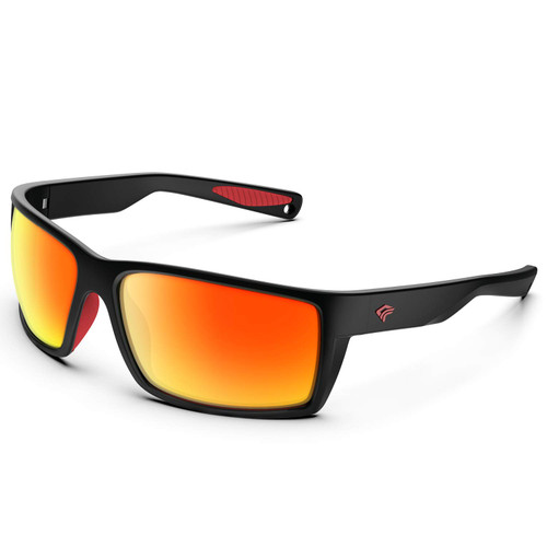 TOREGE Sports Polarized Sunglasses for Men Women Flexible Frame Cycling Running Driving Fishing Trekking Glasses TR24 (Matte Black & Red & Orange Revo Lens)