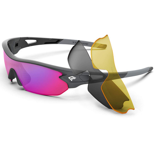 TOREGE Polarized Sports Sunglasses for Cycling Running Driving Fishing Golf Baseball Glasses TR002 (Grey Frame&Rainbow Lens)