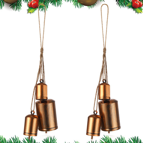 Yaocom 2 Sets Christmas Cow Bells Set of 3 Brass Christmas Hanging Bells on Rope Rustic Harmony Cow Bells Decorations Xmas Decorative Lucky Christmas Bells for Home Wall Christmas Tree Decor