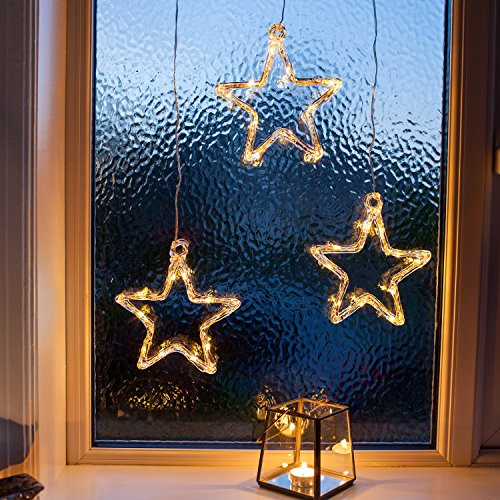 Lights4fun, Inc. Battery Operated Warm White LED Acrylic Star Hanging Christmas Window Light Decoration