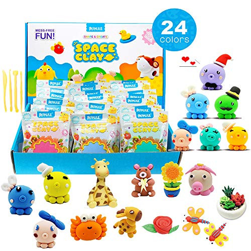 Dear Deer 24 Colors Magic Modeling Clay Ultra Light Air Dry Clay DIY Clay Craft Kit with Tools for Kids