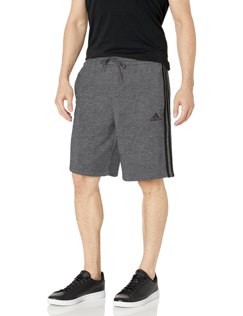 adidas Men's Essentials Fleece 3-Stripes Shorts, Dark Grey Heather/Black, Large