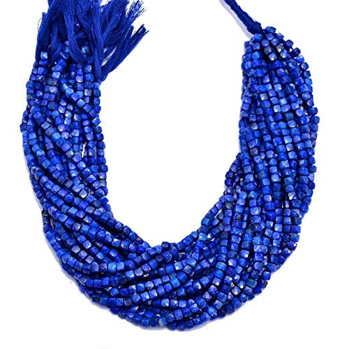 AAA Lapis Lazuli Gemstone 4mm Faceted Cube Briolette Beads | Natural Blue Lapis Lazuli Semi Precious Gemstone 3D Box Loose Beads | 13" Strand