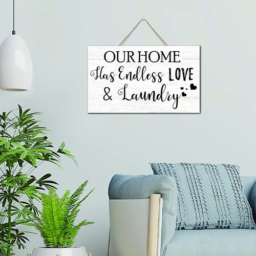 Autravelco Our Home Has Endless Love & Laundry Artwork Decoration Signs Personalized Wood Home Sign Distressed Wall Art Wood Plaque Sign Home Decor for Pantry Front Porch 6x10 Inch