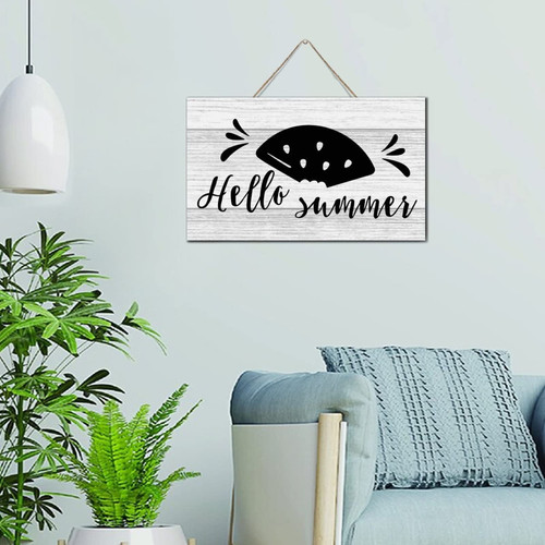 Autravelco Farmhouse Artwork Decoration Wooden Bathroom Signs Hello Summer Cute Wall Art Wood Plaque Sign 6x10 Inch Wooden Hanging Signs Home Decor for Window Laundry