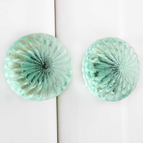 Indian Shelf 4 Pieces Dresser Knobs | Flower Western Drawer Pulls and Knobs | Mint Vintage Pulls | Glass Door Knob | Cabinet Knobs Unique | Dresser Drawer Knobs