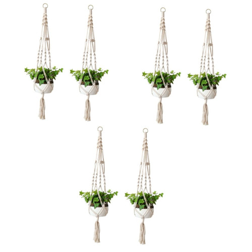 Happyyami 6 Pcs Black Plant Pot Large Outdoor pots Outdoor Decor planters for Indoor Plants Hanging Basket Hooks Hanging Flower pots Indoor Flowerpot Decorate mesh Bag Wall Plant Basket