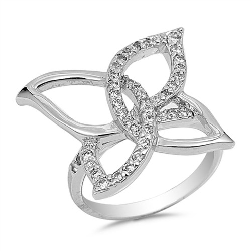 Clear CZ Butterfly Knot Criss-Cross Ring .925 Sterling Silver Band Size 5