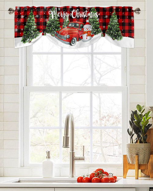Sailground Valances for Windows, Red Truck Snowflake Snowman Xmas Tree Christmas Valance, Tie Up Kitchen Curtains 42x18in Kitchen Valances for Windows, Rod Pocket Kitchen Window Curtains Over Sink Sailground Valances for Windows, Red Truck Snowflake Snowman Xmas Tree Christmas Valance, Tie Up Kitchen Curtains 42x18in Kitchen Valances for Windows, Rod Pocket Kitchen Window Curtains Over Sink