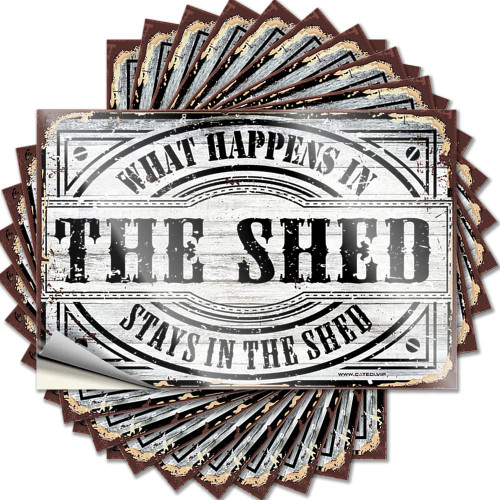 Funny Car Decals What Happens in The Shed Stays in The Shed Funny Sticker 10 Pcs Bar Signs for Man Cave Stickers Girls (Size : 12X18CM)