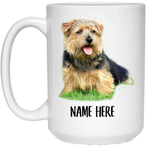 Funny Norfolk Terrier Black Tan Personalized Name Christmas 2023 Gifts Coffee Mug White 15 Oz