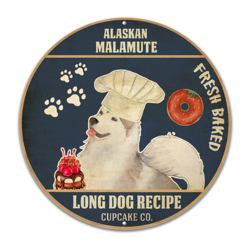 Welcome Sign Front for Door Alaskan Malamute Tin Sign Baker Cupcake Co Long Dog Recipe Metal Tin Sign Cooking Lovers Gift 12in Rustic Plaque Tin Sign for Home Bar Pub Garage Kitchen Decor