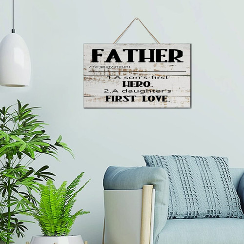 Autravelco Rustic Wood Sign Father Retro Wood Plaque Sign Quote Farmhouse Happy Father's Day Grandpa Gifts Wall Decorative Signs for Laundry Front Porch 6x10 Inch