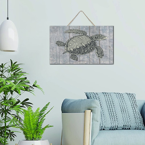 Nautical Beach Ocean Theme Underwater Seaturtle Artwork Decoration Signs Distressed Wood Plank Hanging Sign Custom Sea Animal Turtle Octopus Crab Wood Plaque Home Decor for Laundry Pantry 6x10