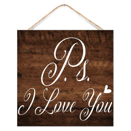 Ps I Love You Wood Sign Wall Art Motto Decor Modern Signs Cute Wood Wall Sign for Table Laundry Porch 12x12in