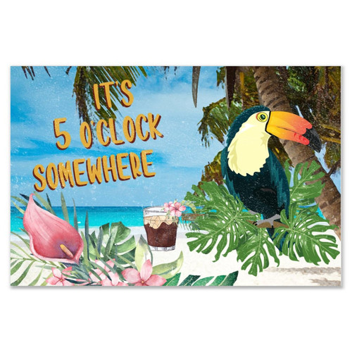 Inspirational Wall Art Motto Decor Wood Sign Plaque It's Five O'clock Somewhere Painted Wall Art Wood Plaque 8x12 Parrot Flowers Flamingo Beach Wooden Hanging Signs Home Decor for Laundry Front Door