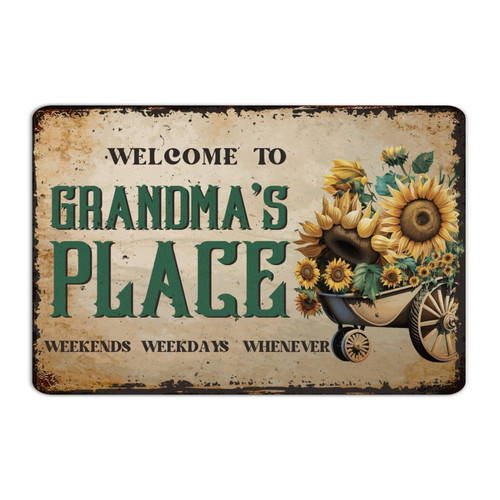 Welcome to Grandma's Place 8x12 Inch Metal Sign Personalized Home Indoor Laundry Wall Decor Garage Signs Yellow Flowers Floral Aluminum Metal Sign for Bedroom