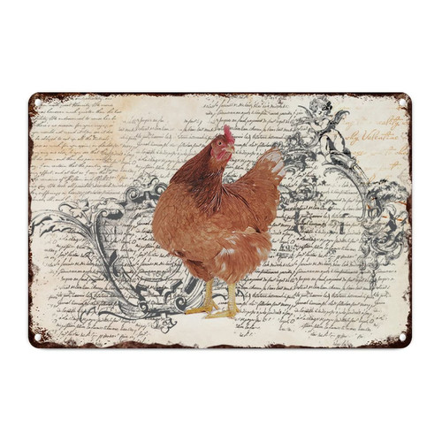 Retro French Style Farmhouse Rooster Metal Tin Sign Gift for Rooster Lover Metal Art Sign Cock Rooster Coop Decor Round Rustic Shabby Chic Signs for Front Porch Laundry Room 12x8in
