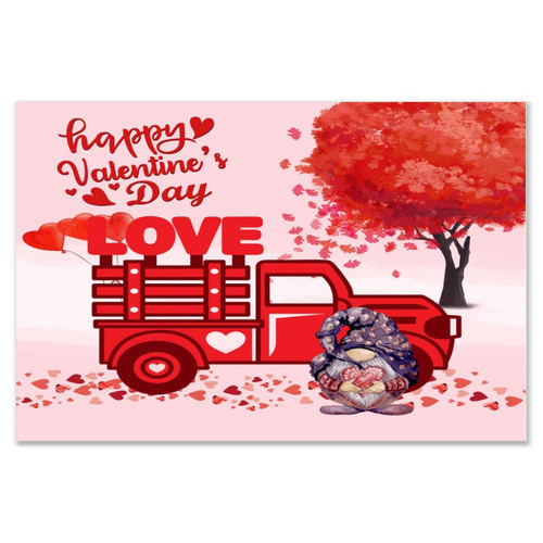 Vintage Art Decor Wood Plank Hanging Sign Valentine's Day Gnome Red Truck Painted Wall Art Wood Plaque 8x12 Swedish Tomte Gnome Scandinavian Wooden Hanging Signs Home Decor for Laundry Front Porch