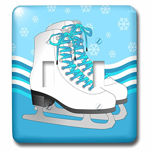 3dRose LSP_77477_2 Pair of Blue Ice Skates on Snowflake Background Double Toggle Switch