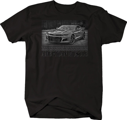 Bold Imprints Retro American Muscle Racing Camaro ZL1 Racing Horsepower T Shirt for Men 4XL Black