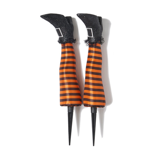 Worth Imports 18" Pair of Witch Legs Stake, Orange & Black