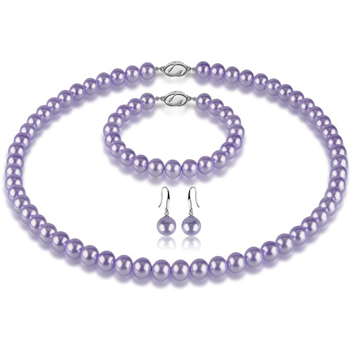 AOOVOO Purple Pearl Necklace Set for Women Girls, 8mm Round Shell Pearl Includes Stunning Bracelet and Dangle Earrings 3 Piece Jewelry, Birthday Anniversary Wedding Gifts for Her AOOVOO Purple Pearl Necklace Set for Women Girls, 8mm Round Shell Pearl Includes Stunning Bracelet and Dangle Earrings 3 Piece Jewelry, Birthday Anniversary Wedding Gifts for Her