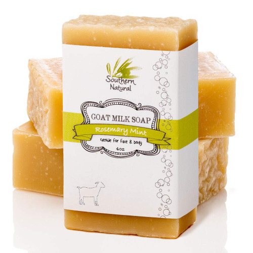 Southern Natural Goat Milk Soap Bar - 3 Pack Rosemary Mint - For Eczema, Psoriasis & Dry Sensitive Skin.
