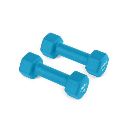 Living.Fit Rubber Encased Hex Dumbbell Pair Hand Weight. 5 LB Pair of Dumbbells for Strength Workouts (5)