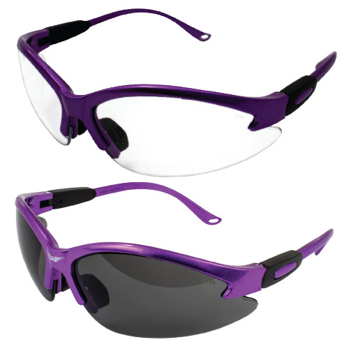 Birdz Eyewear Flamingo Safety Glasses for Nurses Dental Assistant Glasses Shooting Sunglasses for Women Ladies Men 2 Pairs Purple Frame w/Clear & Smoke Lenses