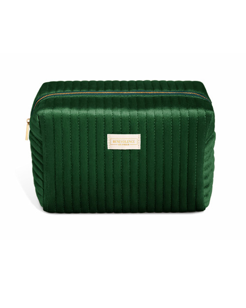 Benevolence LA Plush Velvet Large Makeup Bag for Travel | Large Cosmetic Pouch, Travel Toiletry Bag for Women, Large Capacity Travel Cosmetic Bag, Makeup Bags for Women, Emerald Green