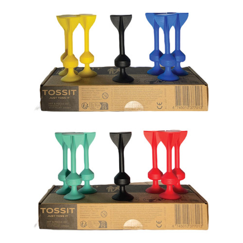 TOSSIT Game Set - Indoor, Outdoor Suction Cup Throwing Party Game - Family Friendly - 2X Set Red Cyan Blue Yellow - Portable Fun That Sucks!